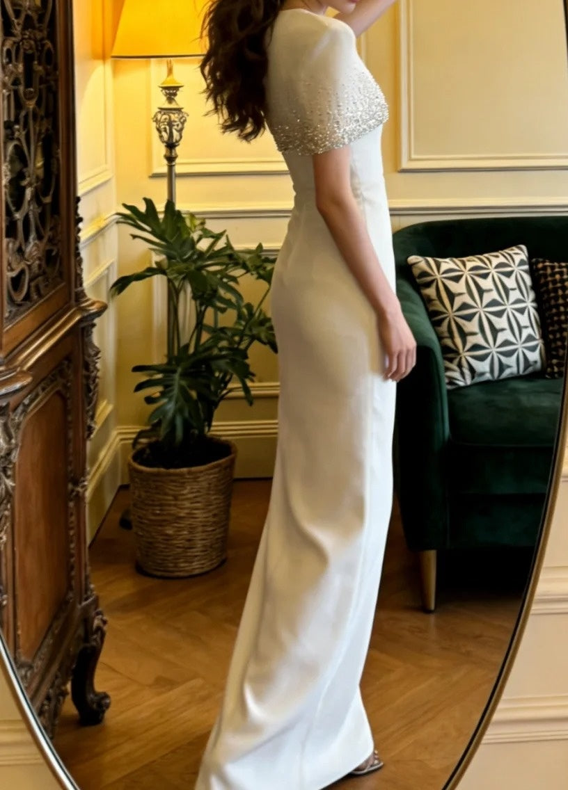 Gorgeous Prom Dress White Crew Neck Gala Gown Formal Evening Dress Graduation Outfits     D5115