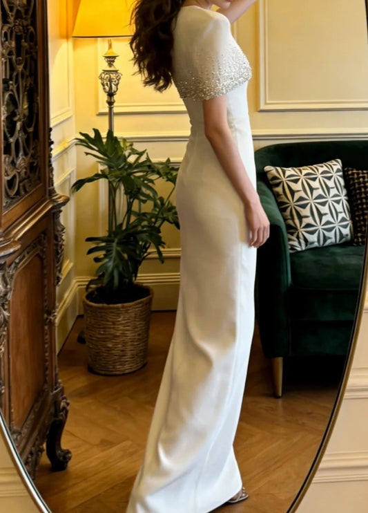 Gorgeous Prom Dress White Crew Neck Gala Gown Formal Evening Dress Graduation Outfits     D5115