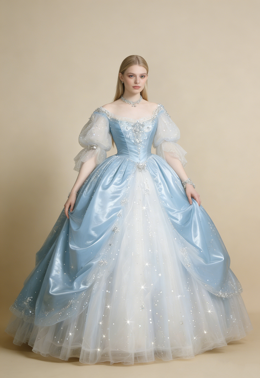 Gorgeous Ball Gown Light Blue Crew Neck Tulle Pleated Quinceanera Dress Evening Dress 18th Birthday Prom Gown       D5117