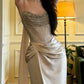 Shiny Prom Dress Strapless Pleated Formal Gala Gown Evening Dress Party Outfits     D5125