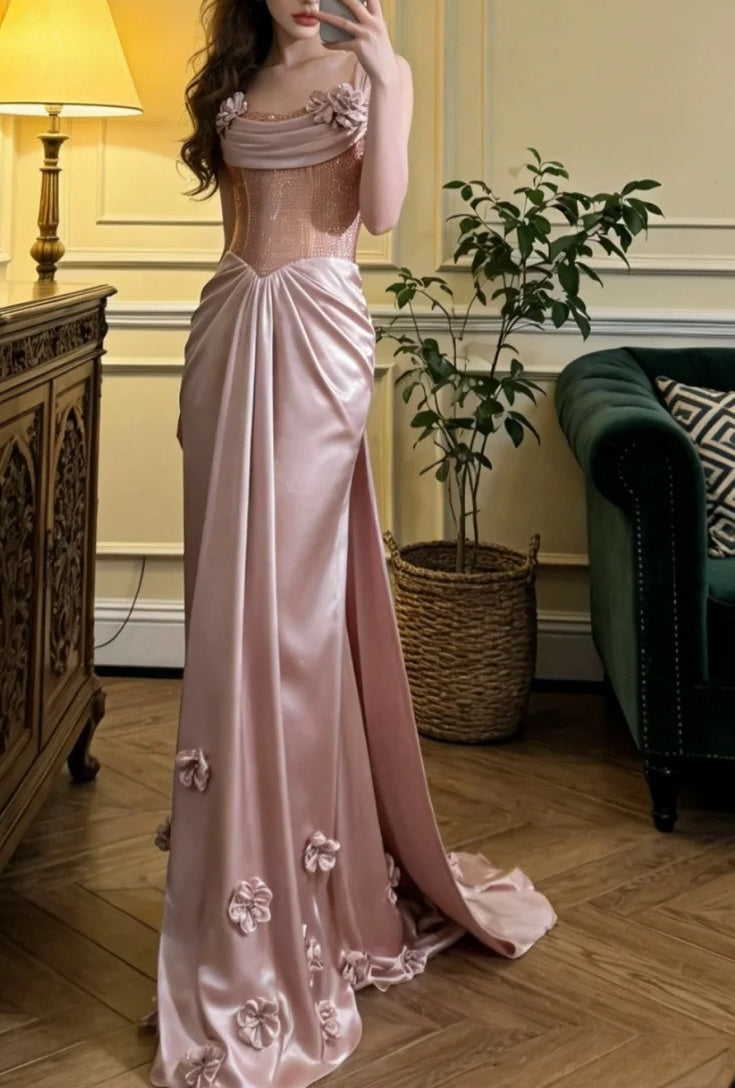 Stunning Prom Dress Spaghetti Straps Pleated Formal Gala Gown Evening Dress Party Outfits     D5127