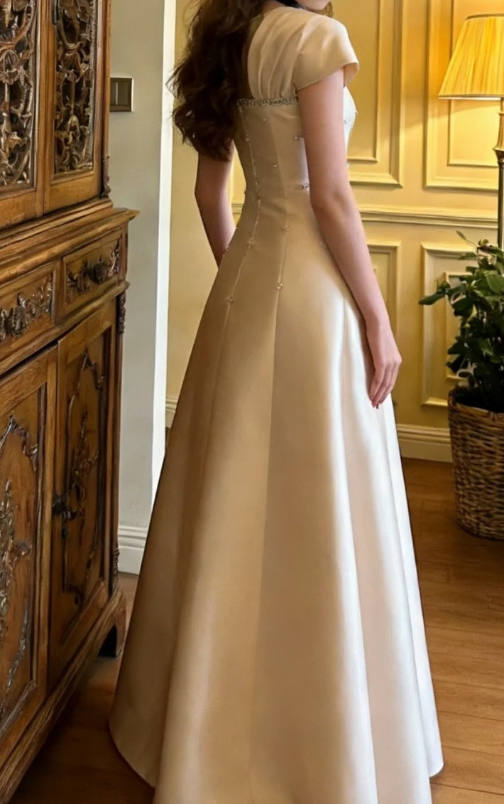 Elegant Prom Dress A Line Square Neck Beading Formal Outfits Gala Gown Evening Dress      D5128