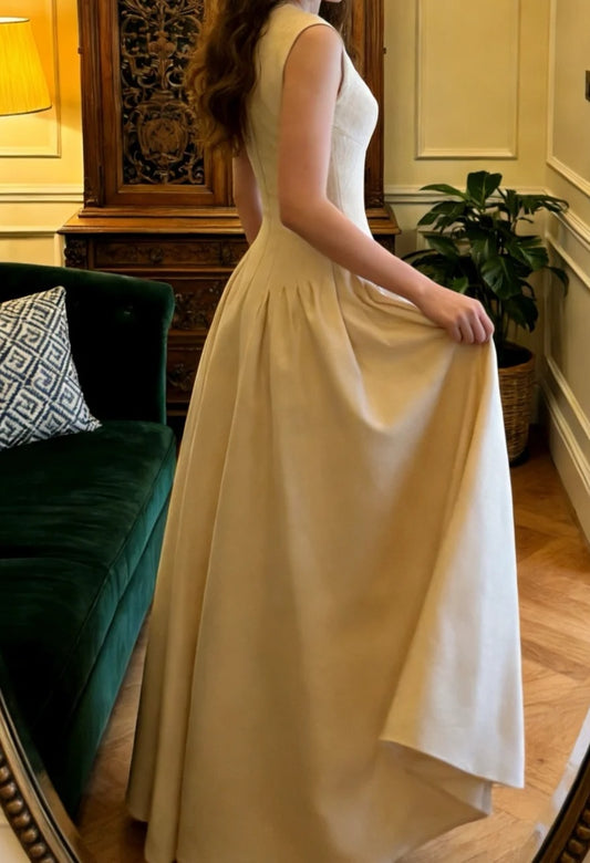 Chic Prom Dress A Line Crew Neck Pleated Gala Gown Formal Outfits Evening Dress Graduation Dress      D5130