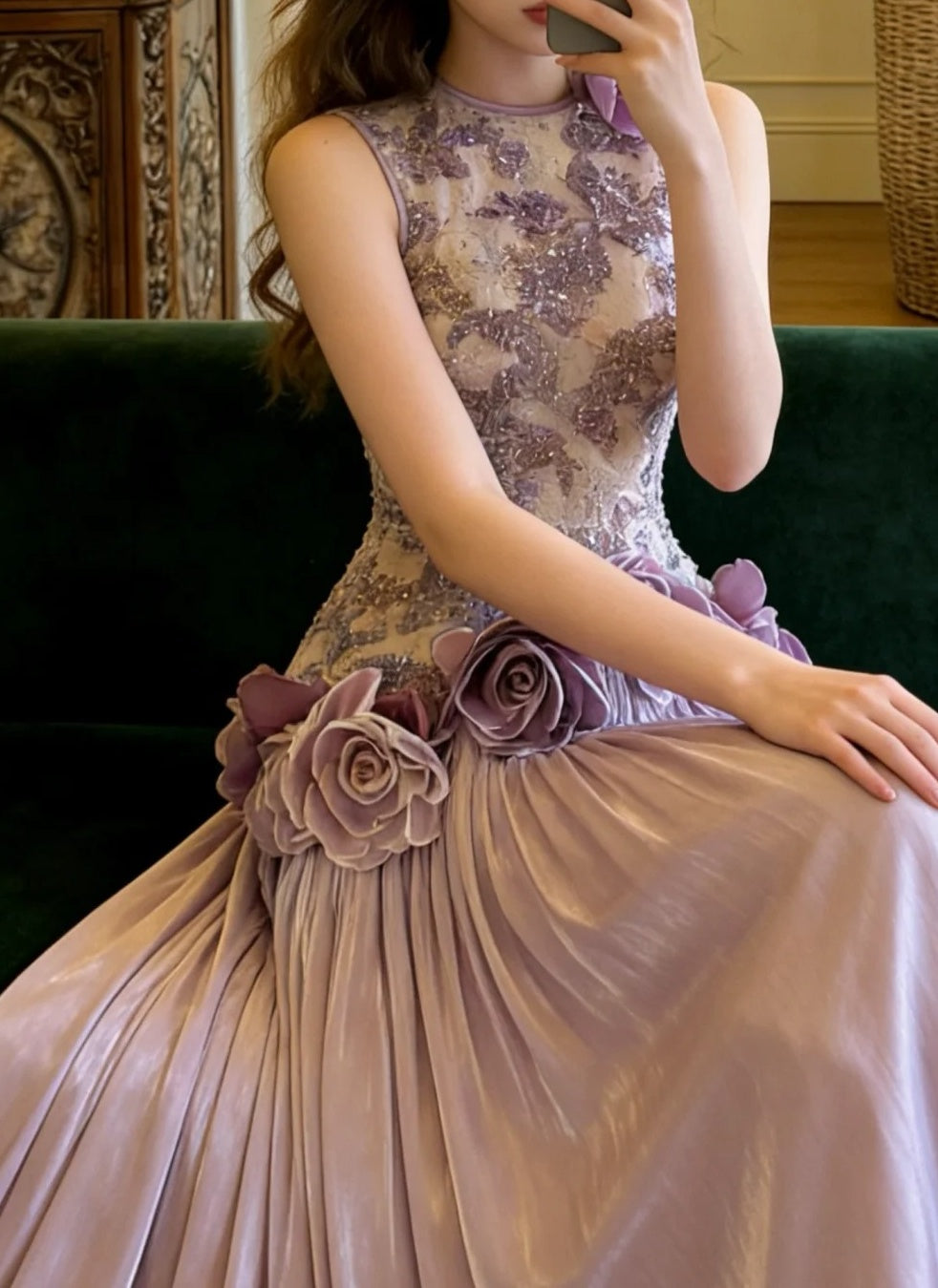 Charming Prom Dress Light Purple Crew Neck Pleated Gala Gown Formal Outfits Evening Dress Graduation Dress      D5131