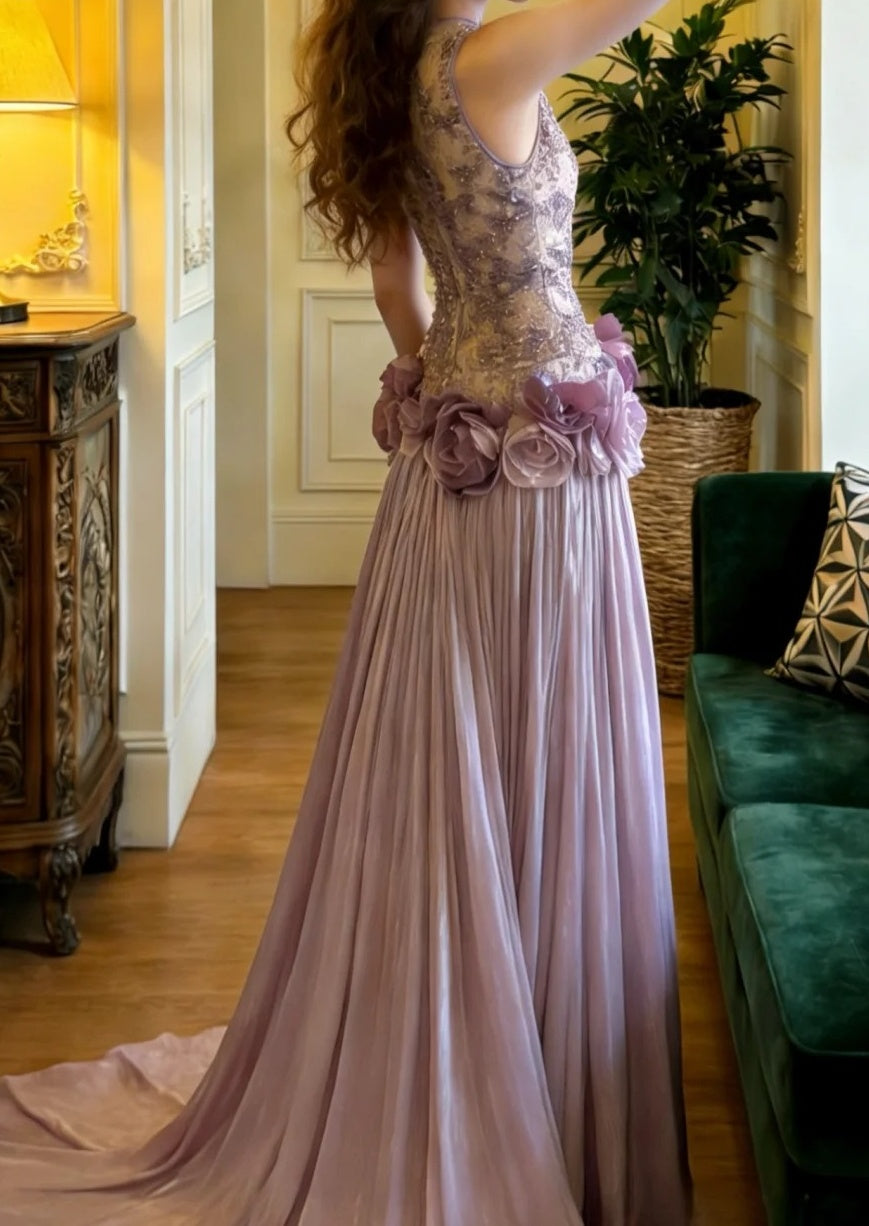 Charming Prom Dress Light Purple Crew Neck Pleated Gala Gown Formal Outfits Evening Dress Graduation Dress      D5131