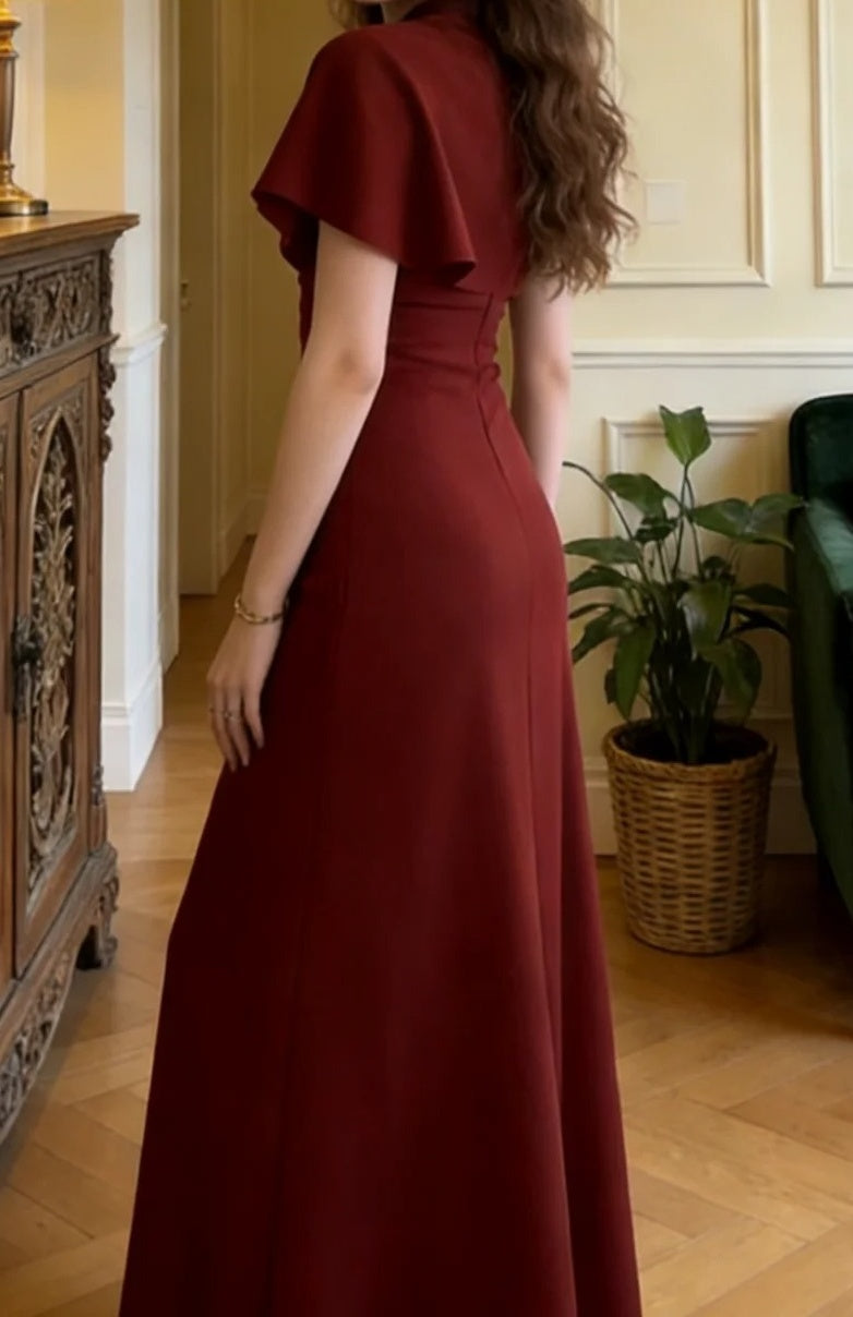 Pretty Prom Dress A Line Wine Red Slit Gala Gown Formal Outfits Evening Dress Graduation Dress      D5132