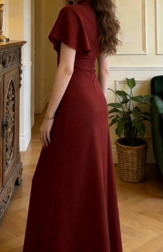 Pretty Prom Dress A Line Wine Red Slit Gala Gown Formal Outfits Evening Dress Graduation Dress      D5132