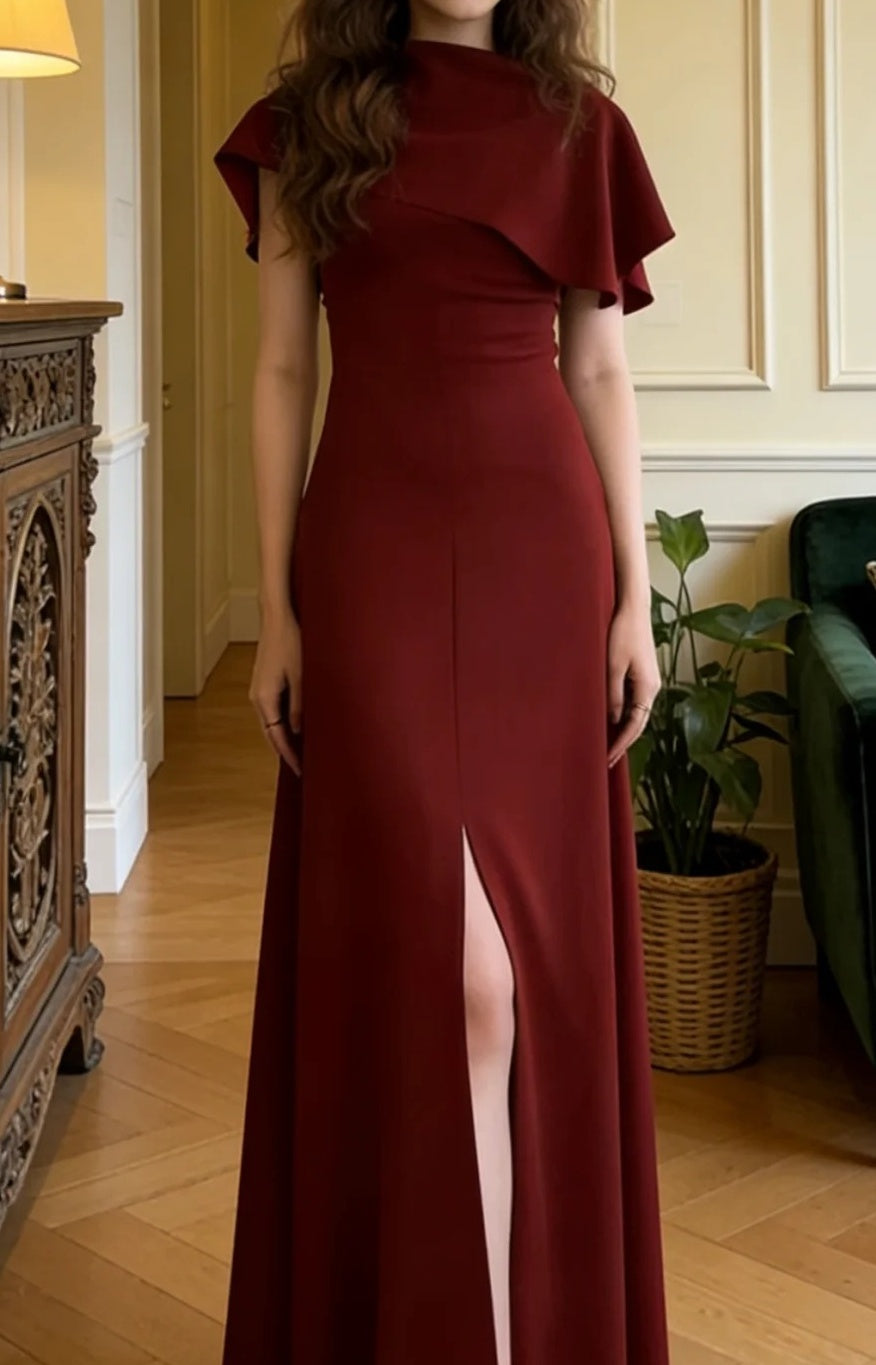 Pretty Prom Dress A Line Wine Red Slit Gala Gown Formal Outfits Evening Dress Graduation Dress      D5132