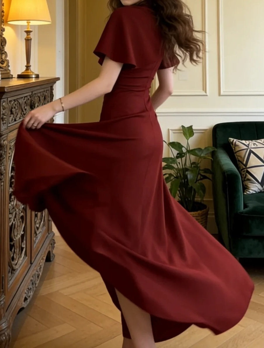 Pretty Prom Dress A Line Wine Red Slit Gala Gown Formal Outfits Evening Dress Graduation Dress      D5132