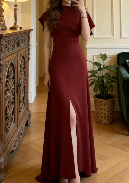 Pretty Prom Dress A Line Wine Red Slit Gala Gown Formal Outfits Evening Dress Graduation Dress      D5132