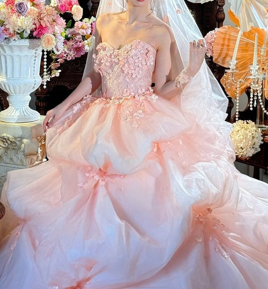 Cute Ball Gown Pink Sweetheart Floral Quinceanera Dress Evening Dress 18th Birthday Prom Gown       D5133