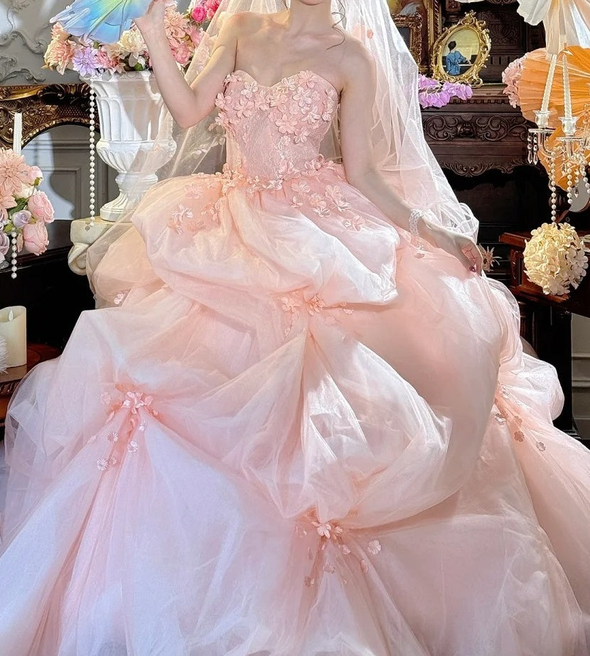 Cute Ball Gown Pink Sweetheart Floral Quinceanera Dress Evening Dress 18th Birthday Prom Gown       D5133