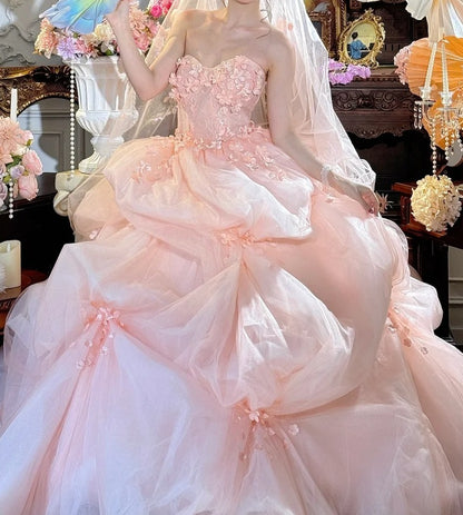 Cute Ball Gown Pink Sweetheart Floral Quinceanera Dress Evening Dress 18th Birthday Prom Gown       D5133