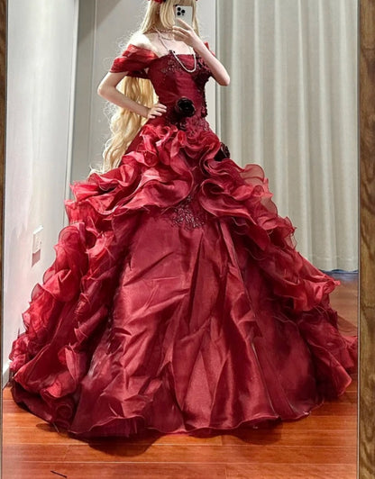 Gorgeous Ball Gown Off Shoulder Ruffle Quinceanera Dress Evening Dress 18th Birthday Prom Gown       D5134