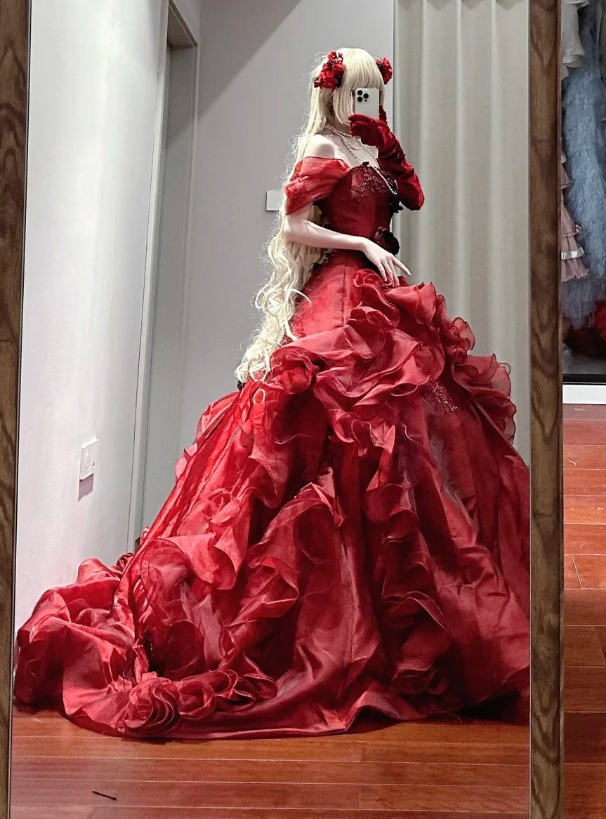 Gorgeous Ball Gown Off Shoulder Ruffle Quinceanera Dress Evening Dress 18th Birthday Prom Gown       D5134