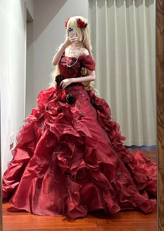 Gorgeous Ball Gown Off Shoulder Ruffle Quinceanera Dress Evening Dress 18th Birthday Prom Gown       D5134