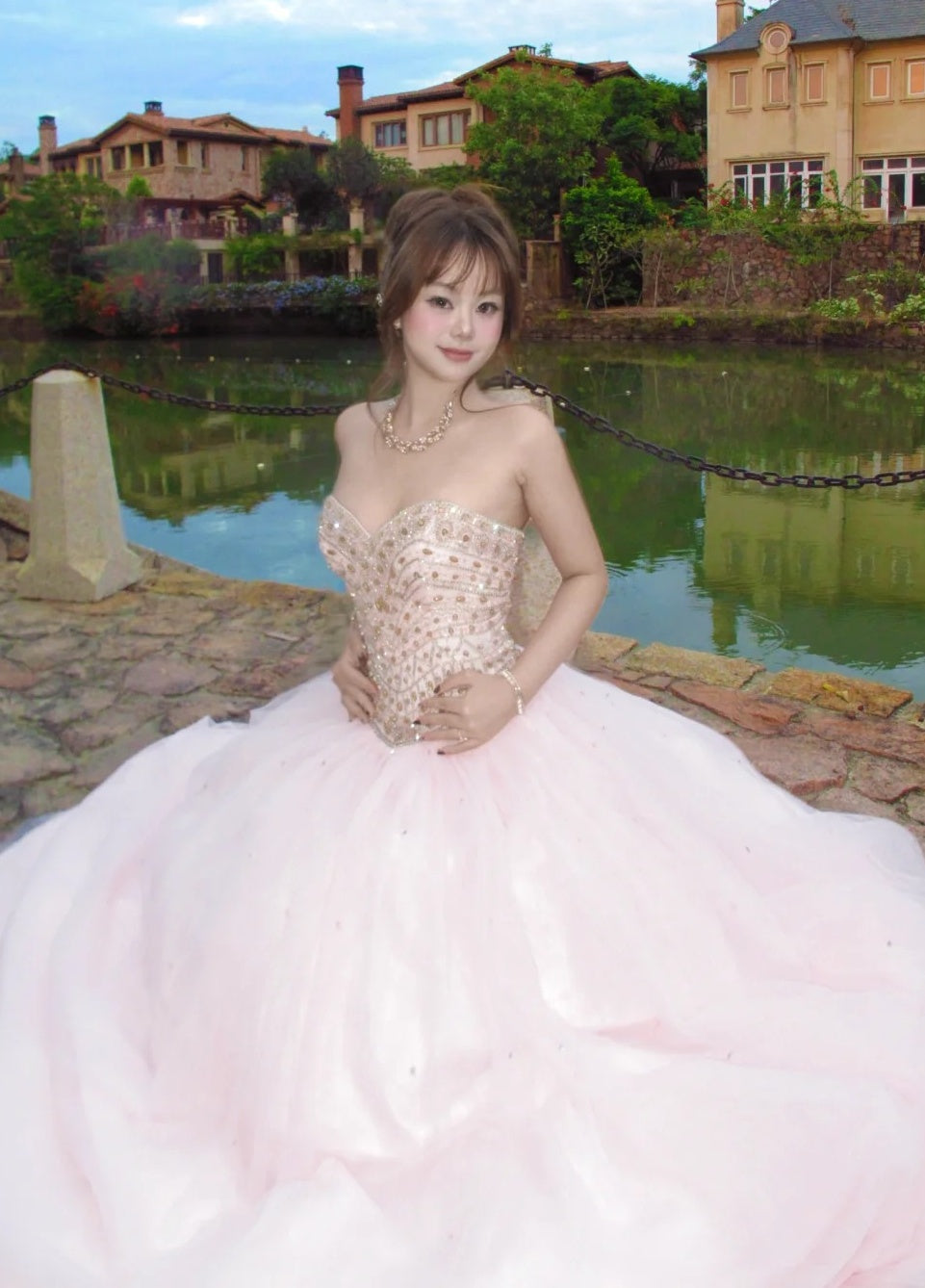 Sparkling Ball Gown Light Pink Sweetheart Tulle Evening Dress Quinceanera Dress 18th Birthday Prom Gown       D5135