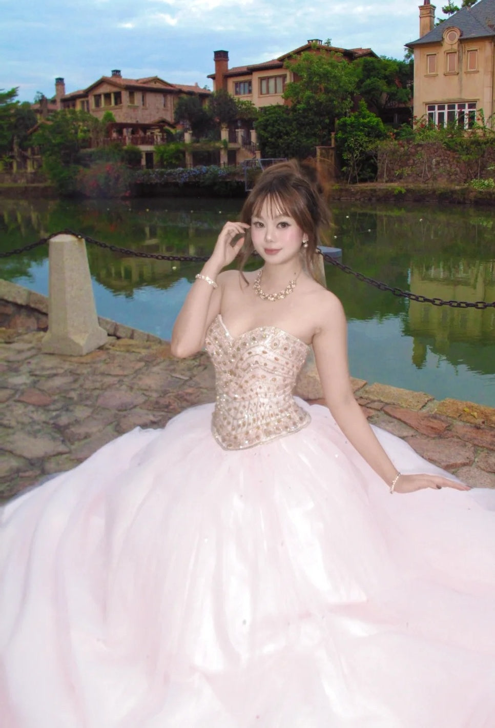 Sparkling Ball Gown Light Pink Sweetheart Tulle Evening Dress Quinceanera Dress 18th Birthday Prom Gown       D5135
