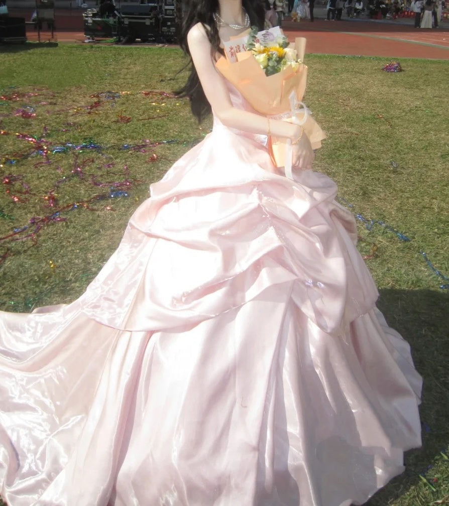 Pretty Ball Gown Light Pink Strapless Beading Pleated Evening Dress Quinceanera Dress 18th Birthday Prom Gown       D5136