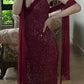 90s Shiny Prom Dress Wine Red V-neck Gala Gown Evening Dress Birthday Party Outfits     D5139