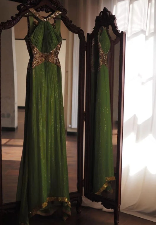 Elegant Prom Dress Crew Neck Pleated Formal Gala Gown Evening Dress Birthday Party Outfits     D5147