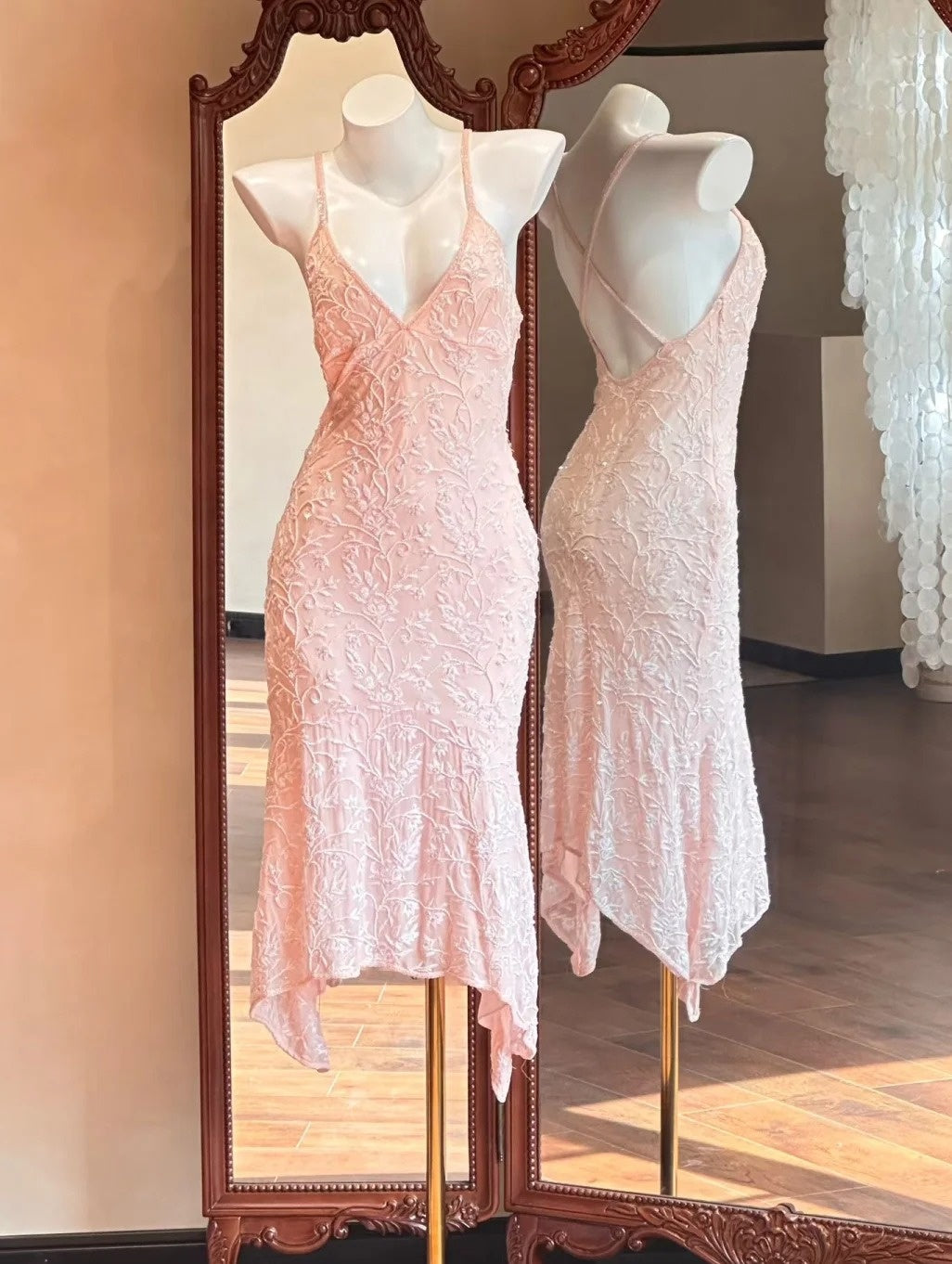 Beauty Prom Dress Light Pink V-neck Backless Formal Gala Gown Evening Dress Birthday Party Outfits     D5149