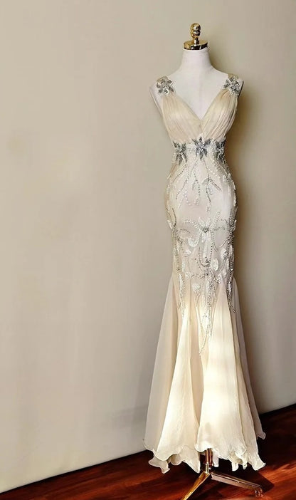 Robe de bal brillante à paillettes et col en cœur, robe de soirée sirène, robe de gala, robe de fête d'anniversaire, D3415