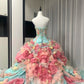 Atemberaubendes hellblaues Abendkleid aus plissiertem Tüll mit V-Ausschnitt, ideal für Quinceañera und Ball (Modell D4654)