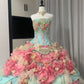 Atemberaubendes hellblaues Abendkleid aus plissiertem Tüll mit V-Ausschnitt, ideal für Quinceañera und Ball (Modell D4654)