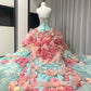 Atemberaubendes hellblaues Abendkleid aus plissiertem Tüll mit V-Ausschnitt, ideal für Quinceañera und Ball (Modell D4654)