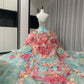 Atemberaubendes hellblaues Abendkleid aus plissiertem Tüll mit V-Ausschnitt, ideal für Quinceañera und Ball (Modell D4654)