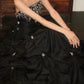 Chic Prom Dress Black Strapless Pleated Gala Gown Evening Dress Graduation Dress     D5164