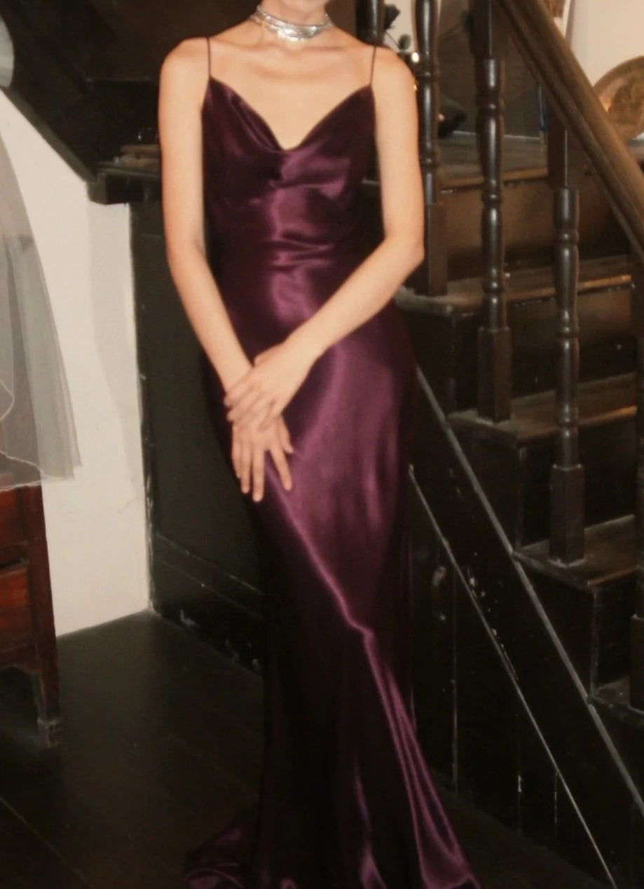 Beauty Prom Dress Satin Spaghetti Straps Gala Gown Fomal Evening Dress Graduation Dress     D5173