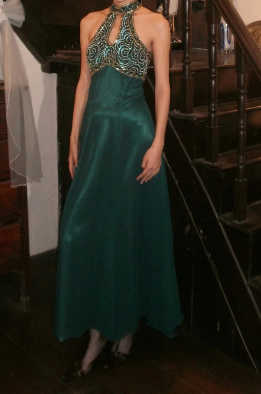 Gorgeous Prom Dress Dark Green A Line Halter Gala Gown Fomal Evening Dress Graduation Dress     D5176