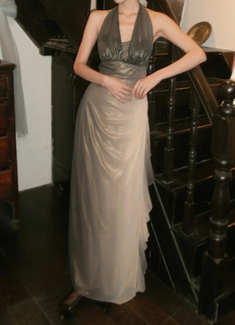 Beauty Prom Dress Ombre Halter Ruffle Gala Gown Fomal Evening Dress Graduation Dress     D5179