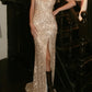 Shiny Prom Dress V-neck Slit Mermaid Gala Gown Fomal Evening Dress Graduation Dress     D5180
