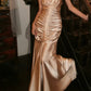 Chic Prom Dress Champagne Gold Halter Pleated Mermaid Gala Gown Fomal Evening Dress Graduation Dress     D5186