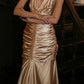 Chic Prom Dress Champagne Gold Halter Pleated Mermaid Gala Gown Fomal Evening Dress Graduation Dress     D5186