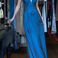 Stunning Prom Dress A Line Blue Halter Gala Gown Fomal Evening Dress Graduation Dress     D5191