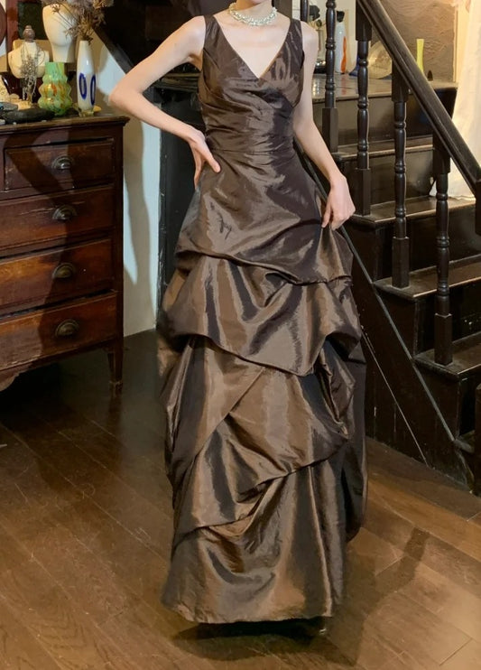 Pretty Prom Dress V-neck Pleated Gala Gown Fomal Evening Dress Birthday Party Dress     D5195