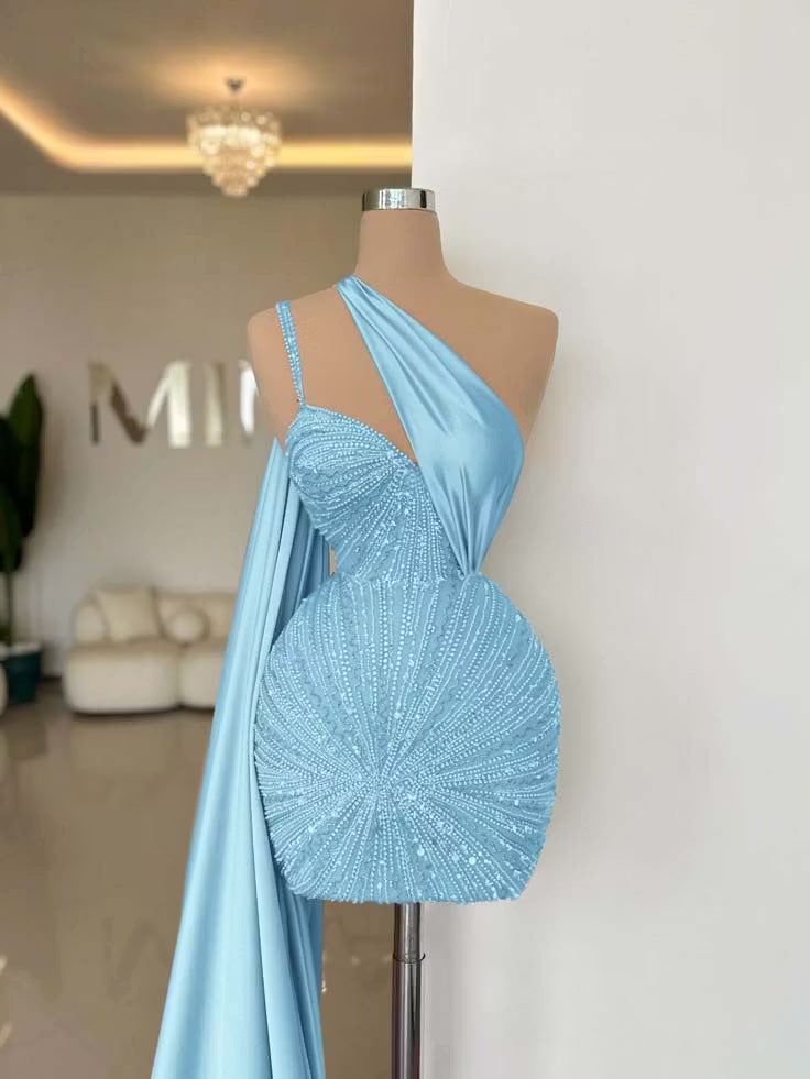Chic Homecoming Dress One Shoulder Beading Soutache Sequins Back to School Outfits Party Dress  D7402