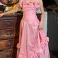 Beauty Prom Dress A Line Pink Strapless Ruffle Gala Gown Fomal Evening Dress Graduation Dress     D5196
