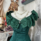 Vintage Dark Green Off-the-shoulder Irregular Hem Design A-Line Applique Prom Dress Evening Dress D1683