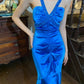 Stunning Prom Dress Royal Blue V-neck Pleated Mermaid Gala Gown Formal Evening Dress 18th Birthday Party Dress    D5200