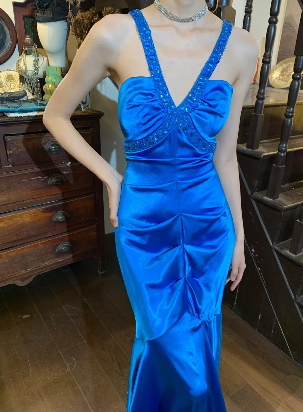 Stunning Prom Dress Royal Blue V-neck Pleated Mermaid Gala Gown Formal Evening Dress 18th Birthday Party Dress    D5200