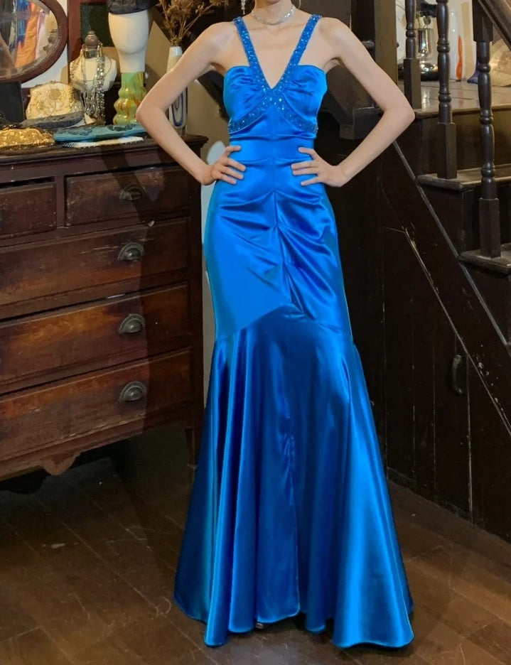 Stunning Prom Dress Royal Blue V-neck Pleated Mermaid Gala Gown Formal Evening Dress 18th Birthday Party Dress    D5200