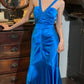 Stunning Prom Dress Royal Blue V-neck Pleated Mermaid Gala Gown Formal Evening Dress 18th Birthday Party Dress    D5200