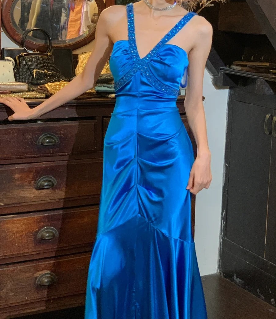 Stunning Prom Dress Royal Blue V-neck Pleated Mermaid Gala Gown Formal Evening Dress 18th Birthday Party Dress    D5200