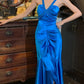 Stunning Prom Dress Royal Blue V-neck Pleated Mermaid Gala Gown Formal Evening Dress 18th Birthday Party Dress    D5200