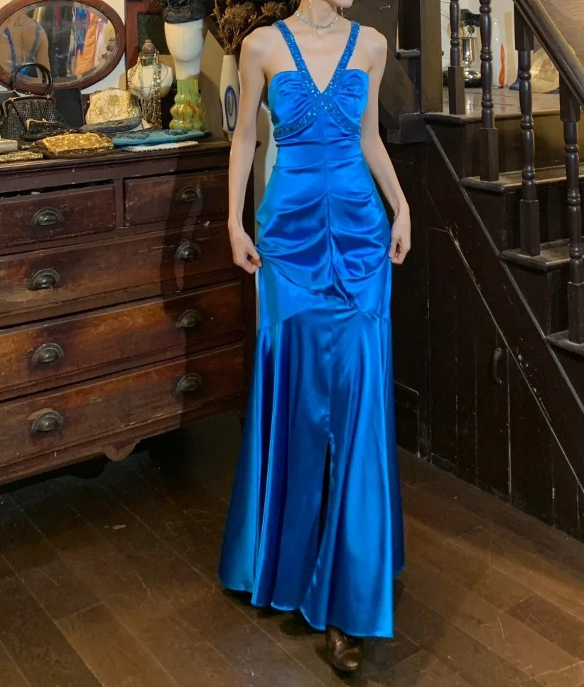 Stunning Prom Dress Royal Blue V-neck Pleated Mermaid Gala Gown Formal Evening Dress 18th Birthday Party Dress    D5200